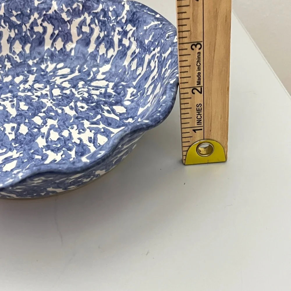 Conner Prairie Pottery‎ Bowl 9.5in Blue White Spatter Scalloped 1998
